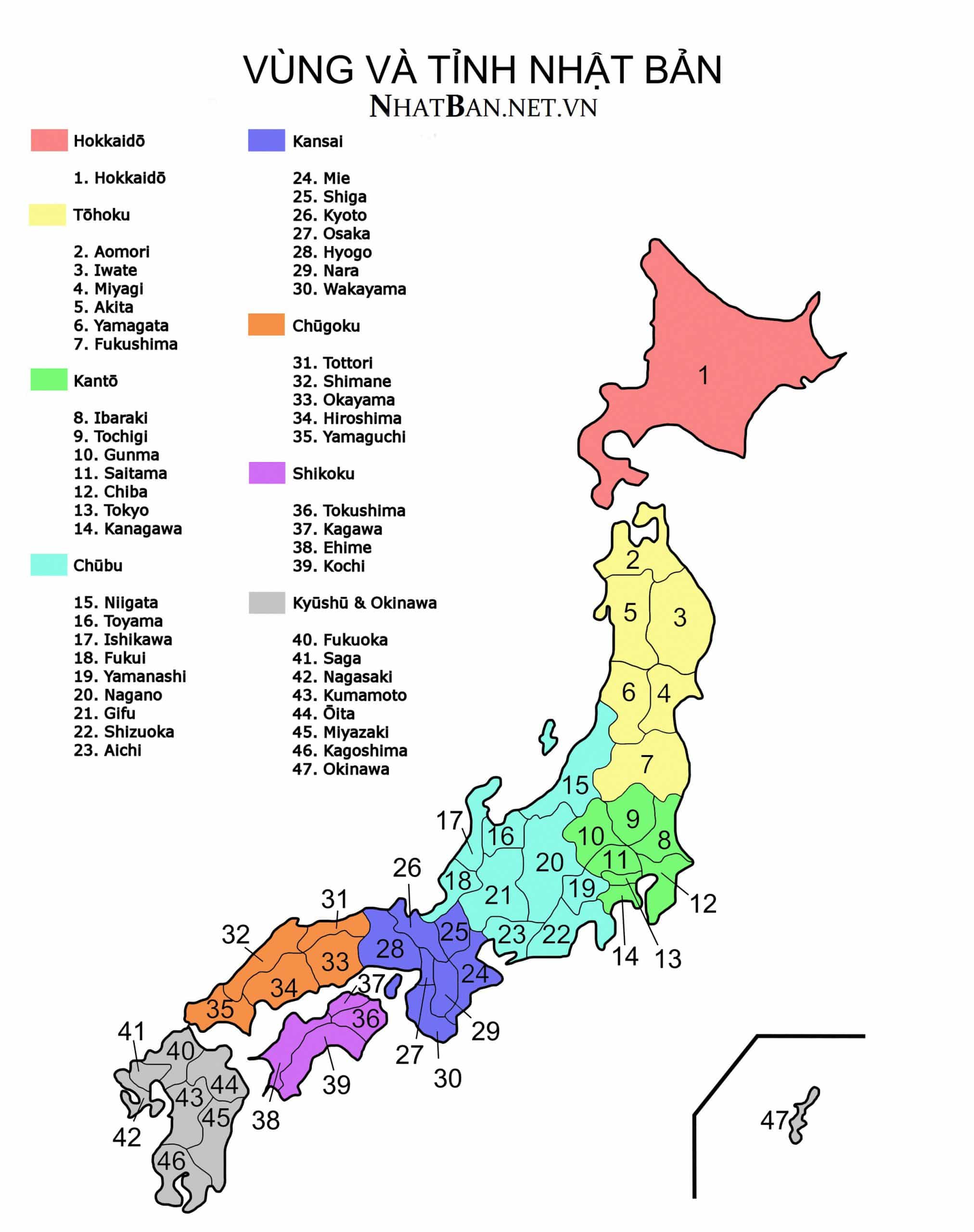 Bản đồ các tỉnh Nhật Bản